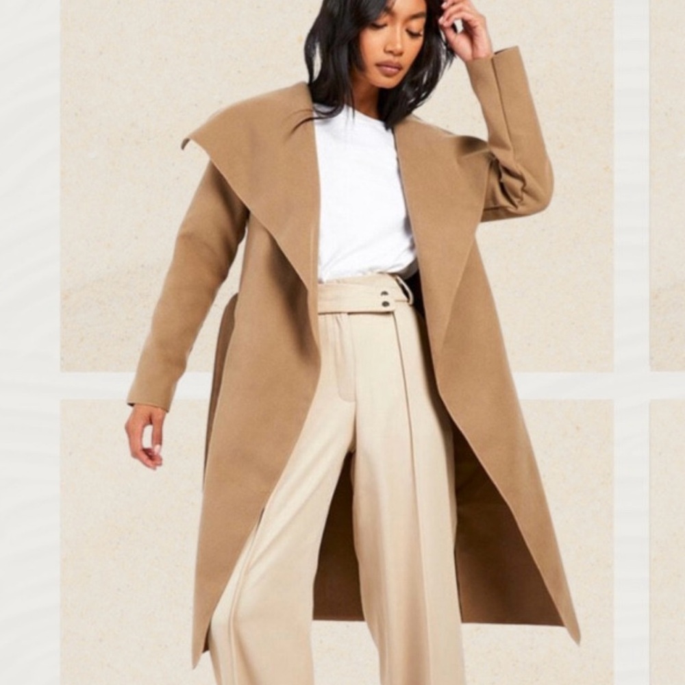 Boohoo Tan Wrap Coat for Women